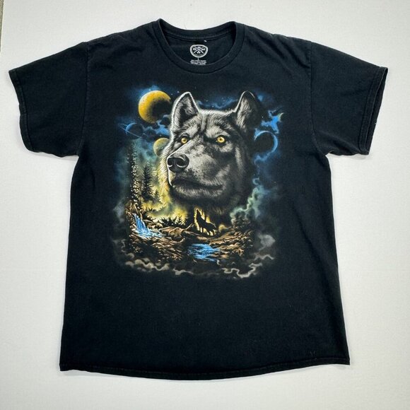 DOM Howling Wolf Graphic T Shirt Size Large Black Short Sleeve - Picture 1 of 7